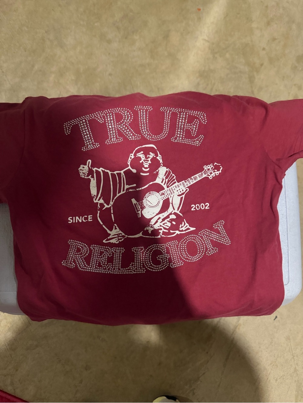 True Religion Red Graphic Short Sleeve Tee with White Studded Logo